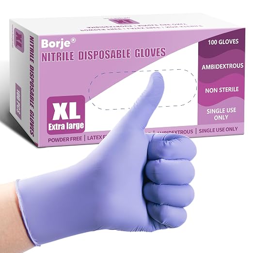 Borje Nitrile Exam Gloves XL, 100 Count Disposable Gloves, Iris Blue | Latex-Free Powder-Free, Food Safe, Cooking, Cleaning