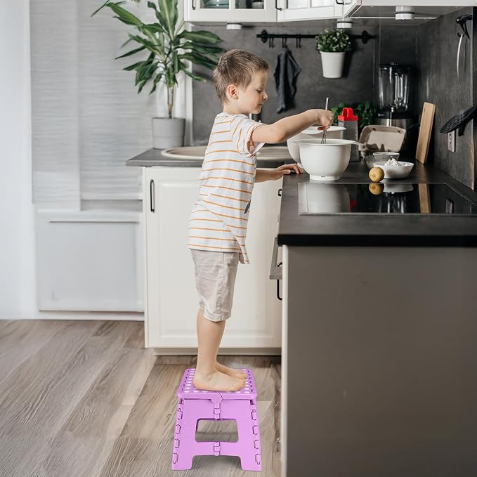 Delxo 9 Inch Kids Step Stool,300 Lbs Folding Step Stool for Toddler Purple | Foldable Step Stool,Non-Slip Foot Stools with Handle, Lightweight Collapsible Stool for Kitchen,Bathroom,Bedroom,Garden