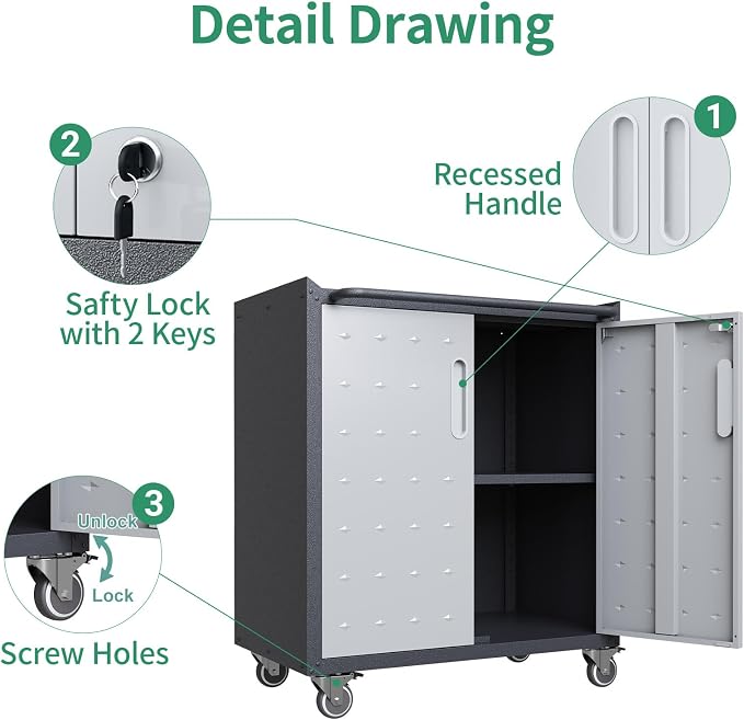 Garage Storage Cabinet System,Wall Cabinet & Locking Rolling Tool Cabinet with Doors and Adjustable Shelves
