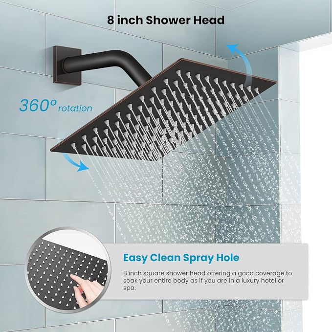gotonovo Shower Faucet Set with Handheld Spray Oil Rubbed Bronze,8'' Head | SUS304 Rainfall Shower Head and Handle Set System Fixture,Pressure Balance Valve Trim Kit,Single Handle,Wall Mount,All Metal