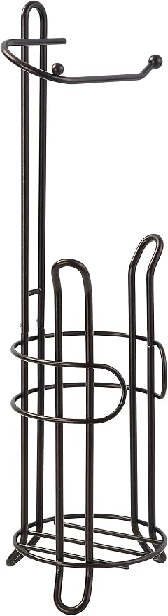 SunnyPoint Freestanding Toilet Paper Holder with Storage – Holds 3 Spare Rolls, Heavy-Duty Steel, Oil Bronze Finish, Easy Assembly, Space-Saving Bathroom Organizer