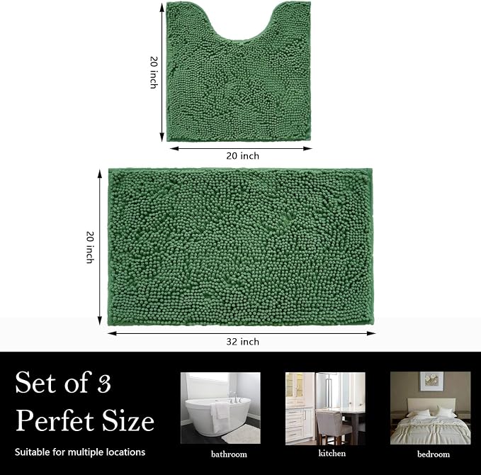 Bathroom Rugs Chenille Bath mat 2 Piece Set, Super Absorbent, Strong PVC Non Slip Backing, Bath mats for Bathroom, Plush Shaggy, Thick, Machine Washable, Bathtub, Toilet.(Bronze Green)