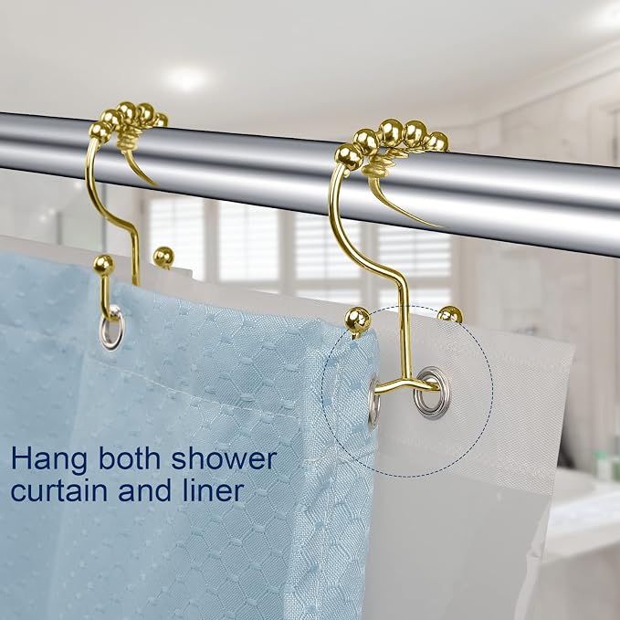 Gidse Shower Curtain Hooks,Sturdy Stainless Steel Double Sided Shower Hooks Rings for Bathroom Shower Curtain Rods Curtains Set of 12 Hooks - Gold