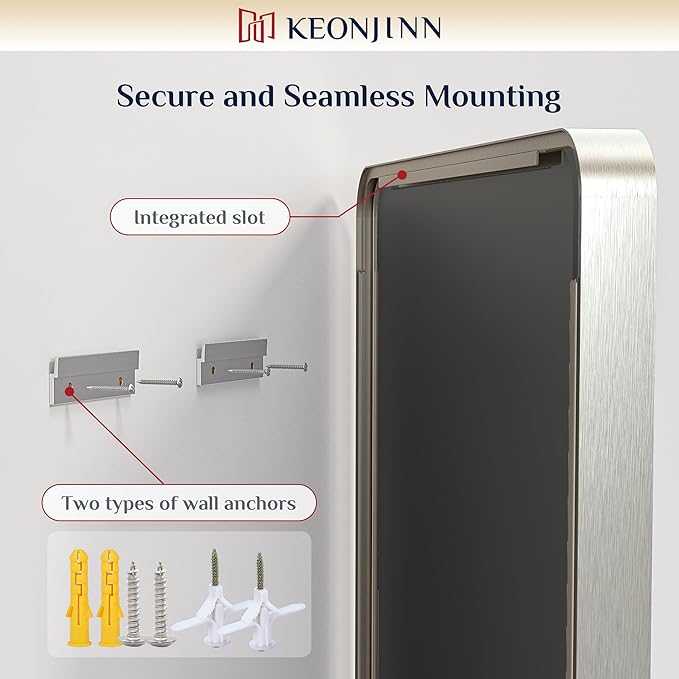 Keonjinn 32 x 36 Inch Brushed Nickel Bathroom Mirrors for Over Sink | HD Tempered Glass, Silver Vanity Mirror, Rust-Resistant Aluminum Frame, Rounded Rectangle, French Cleat Mount, Home Décor