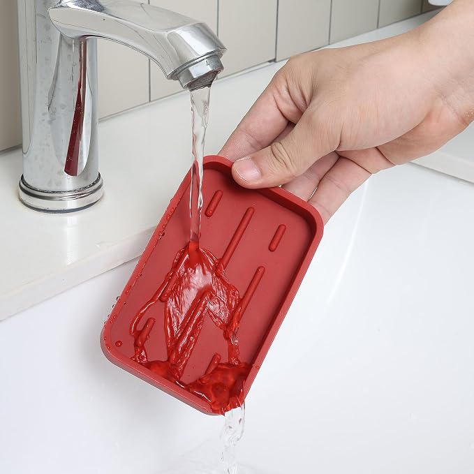 MicoYang Silicone Kitchen Sink Organizer Tray for Multiple Usage,Easy Clean Sponges Holder for Kitchen Bathroom Counter or Sink,Dish Soap Dispenser,Scrubber,Bottle,Cup Red 4.9”x 3.2”