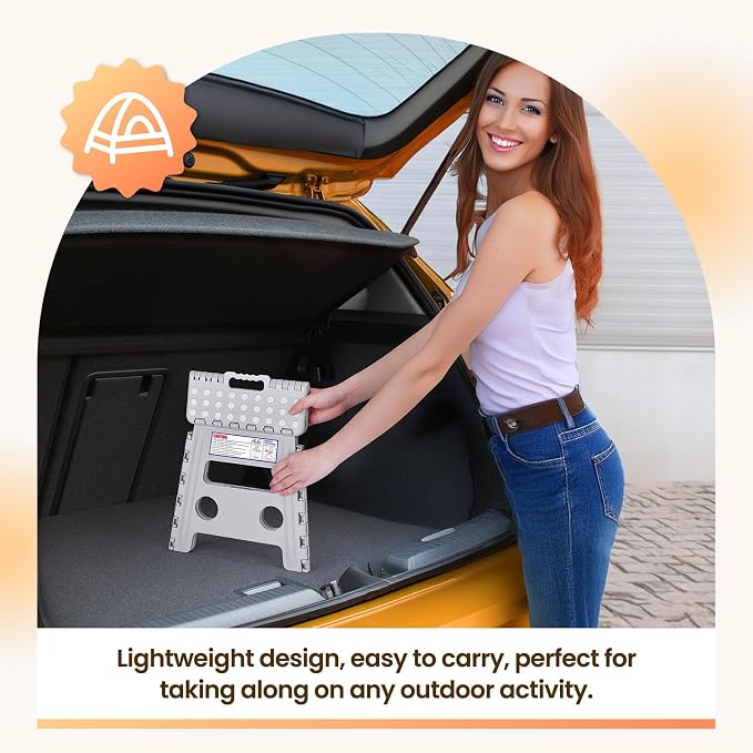 ACKO 13 Inch Folding Step Stool, Non-Slip Surface for Adults and Kids, Gray | Collapsible Heavy Duty Foldable Stools, Portable Foot Stepping Stool Holds 300 lbs, Kitchen Bathroom Outdoor, with Handle