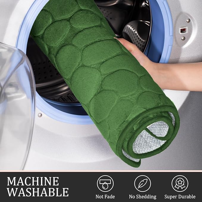 Bathroom Rugs Mat Set, Memory Foam Bath Mat 2 Piece Green | 17x24&20x32, Non Slip, Water Absorbent, Washable, Bath Mat For Bathroom, Sink and Toilet