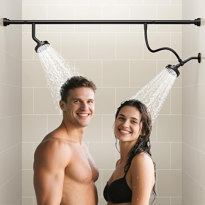 Dual Shower Head for Couples, Double Showerheads (Black) | High Pressure, Two Showerhead System Fit 2 Person People, Birthday Gifts for Women Men, Spa-Like, Segmented Design