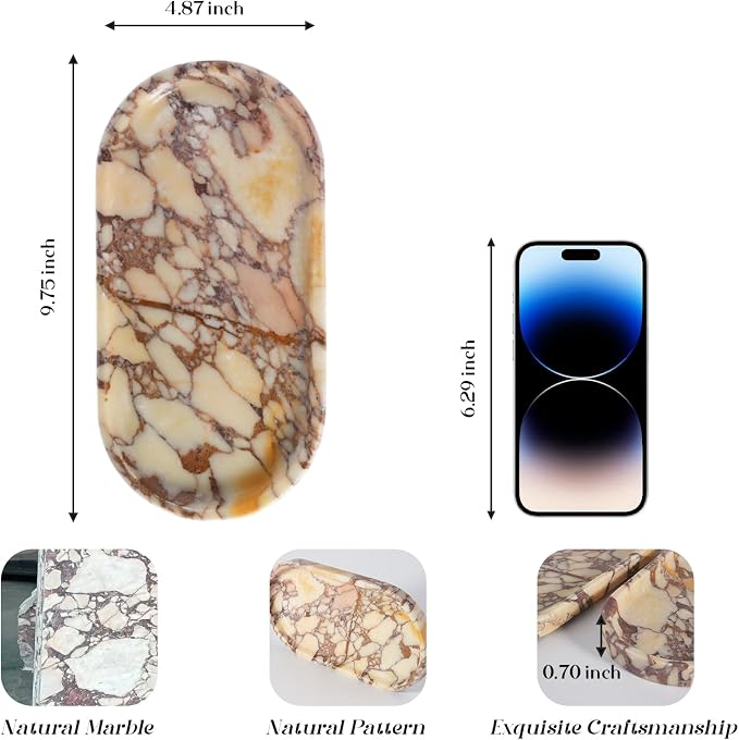 Natural Marble Tray for Decor, Marble Vanity Tray for Perfume, Cosmetics, Jewelry, Stone Decorative Trays for Dresser Organizer, Storage Trays for Home Bathroom Countertop(Calacatta Viola)