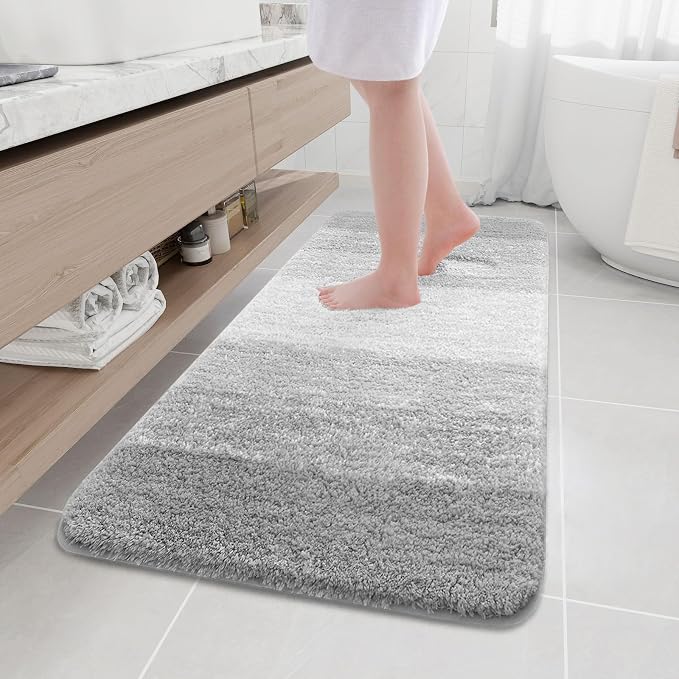 Arotive Microfiber Bathroom Rugs, Shaggy Soft Absorbent Bath Rug, 54x24 | LightGrey, Rubber Backing Thick Plush Machine Washable Dry Bath Mats for Bathroom, Tub and Shower, Rectangular