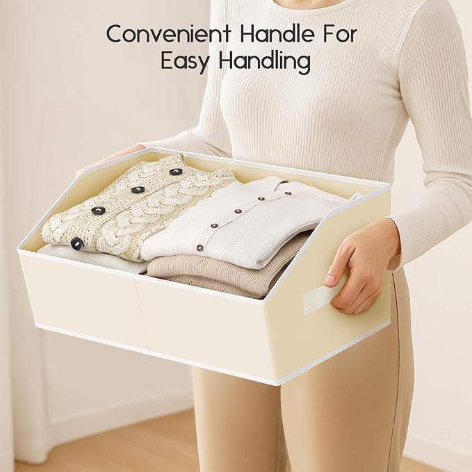 Large Closet Organizers and Storage Bins - 10 Pack Trapezoid Storage Baskets for Shelves, Foldable Fabric Basket with Handles Ideal for Closet, Basket, Wardrobe and Shelf Storage, Beige