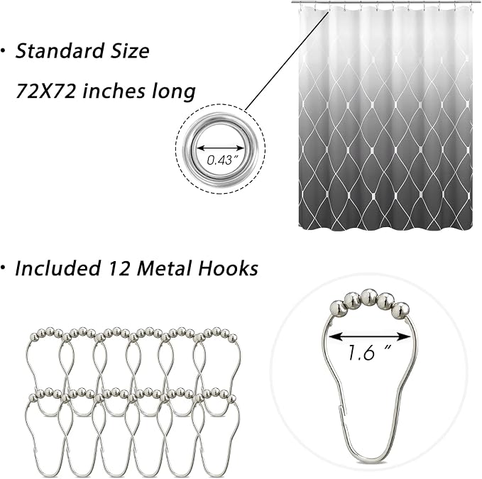 Grey Shower Curtain Ombre Gray and White Shower Curtains with Hooks Geometric Pattern Water Repellent Bath Curtain for Bathroom Bathtub Hotel 72x72 inch