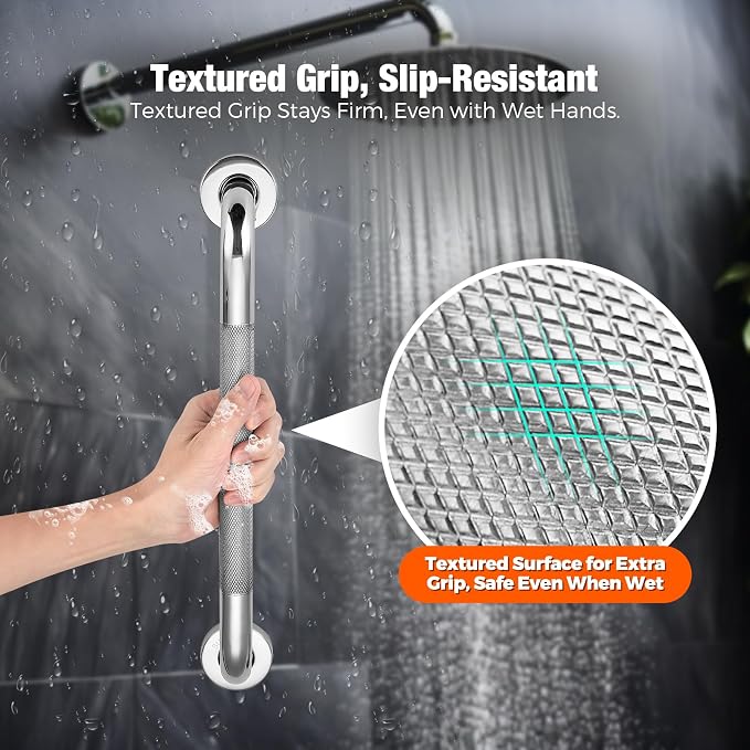 Grab Bars for Shower, 24 Inch Shower Handle, 2 Pack, Brushed Nickel | Grab Bars for Bathroom, Knurled Anti-Slip Grip, 23-Inch Hole Centers, 1-Inch Diameter, Wall-Mounted Support for Seniors