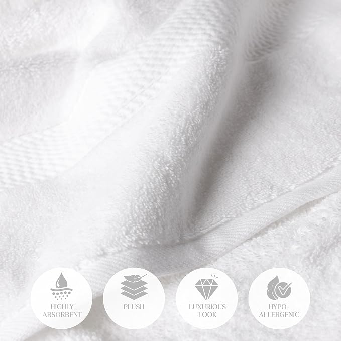 Superior Egyptian Cotton Plush & Absorbent, Bath Towel Set of 2, White | Quick Dry, Soft Luxury Towel Set, Bath Essentials for Bathroom, Guest Bath, Spa, 2 Piece Bath, Madeline Towels