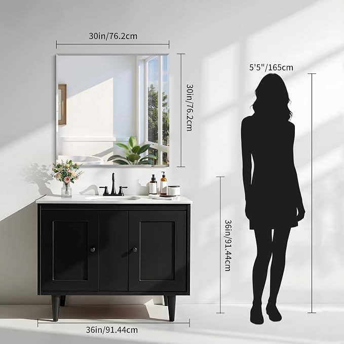 KOCUUY Beveled Mirror, 30x30 Inch Square Frameless Bathroom Mirror for Over Sink, Upgraded Shatterproof Beveled Unframed Design Mirror for Bathroom, Bedroom, Entryway, Hang Horizontal/Vertical