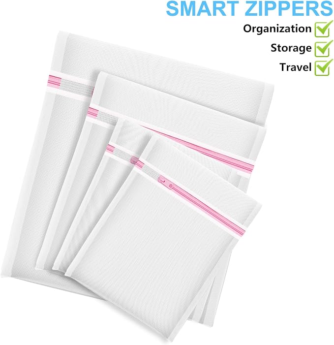 4Pcs Mesh Laundry Bags, Lingerie Bags for Washing Delicates,Mesh Wash Bags for Toy Storage & Cleaning, Travel Storage Organizer Bag, Dorm Room Essentials (1 Large, 1 Medium, 2 Small) (Fine Net)