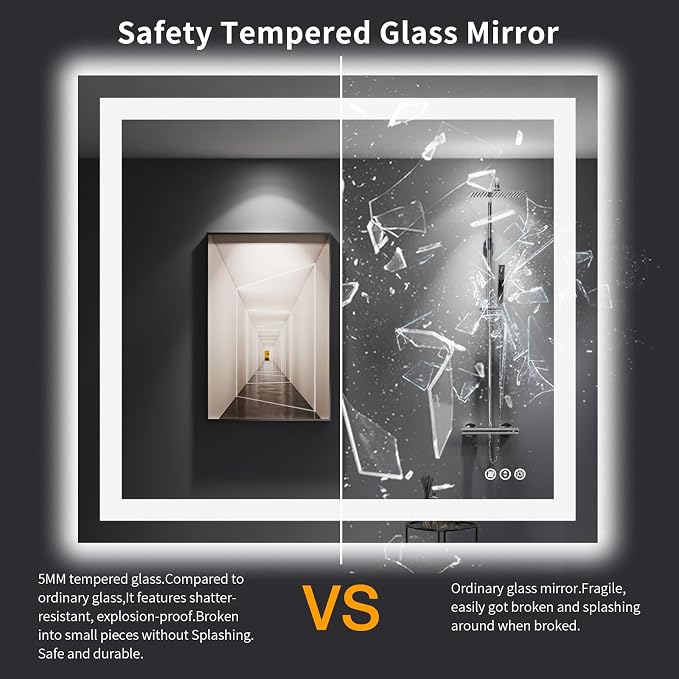 LOAAO 40"X36" LED Bathroom Mirror with Lights | Anti-Fog, Dimmable, 3 Color Temperature, Backlit + Front Lit, Memory Function, Tempered Glass, UL Listed