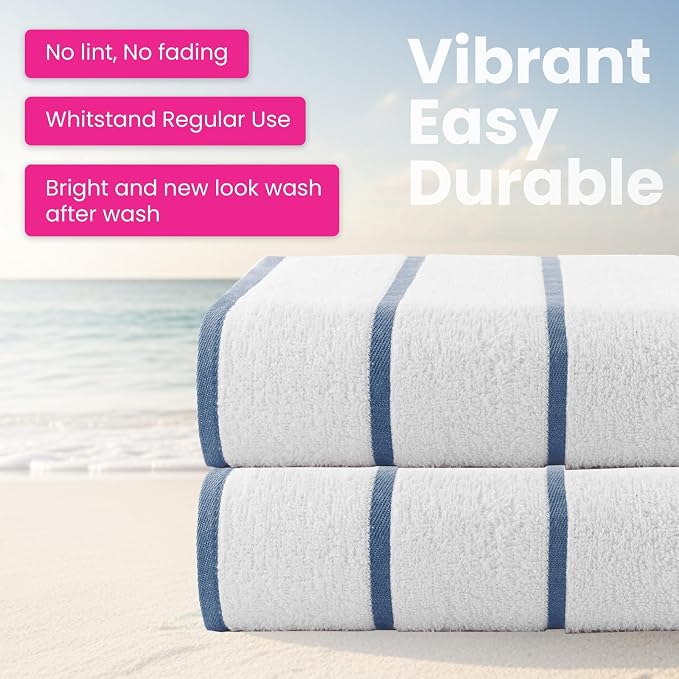 CASA COPENHAGEN Cabana Pool 2Pcs 100% Egyptian Cotton XL Designer Bathsheet Beach Towels Gift Set- White Ink Blue, 500GSM, 35"x70", Bath Sheet Beach Towels (Box Pack, Set for Women & Men)