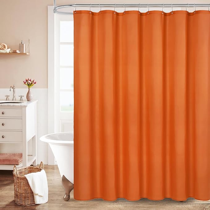 MitoVilla Orange Fabric Shower Curtain Liner, Burnt Orange Simple Shower Curtain or Liner for Terracotta Bathroom Decor, Waterproof Cloth & Machine Washable,72" W x 72" H