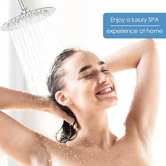 High Pressure Rainfall Shower Head, 6 Inches Showerhead with Perfect Adjustable Replacement, Removable Restrictor, Easy Installation for Your Bathroom Shower Heads (Chrome Finish, Ultra-thin)