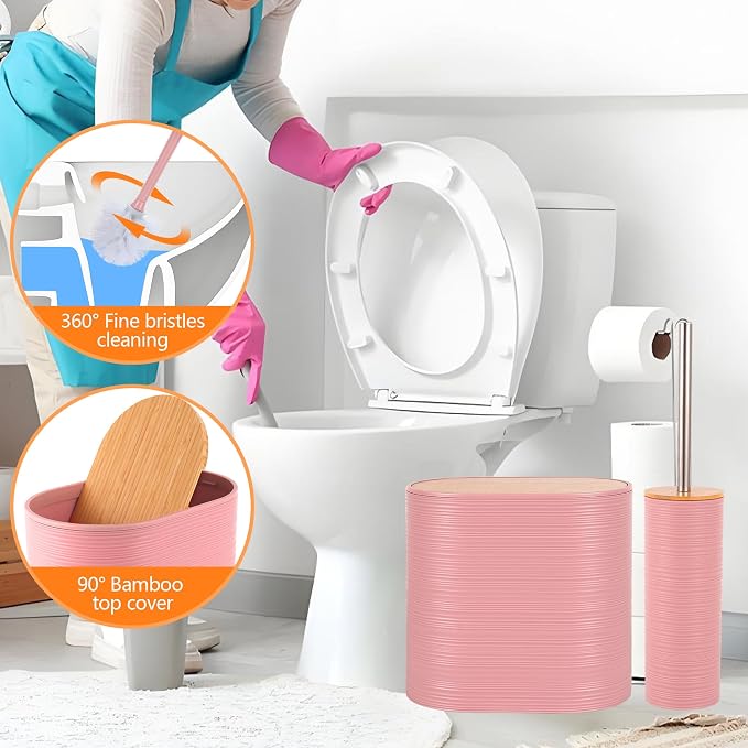 10 PCS Pink Bathroom Accessories Set with Trash Can Bathroom Accessory | All-in-One Kit with Trash Can,Toothbrush Holder,Soap Dispenser,Toothbrush Cup,Vanity Tray,Soap Dish,Toilet Brush etc for Home