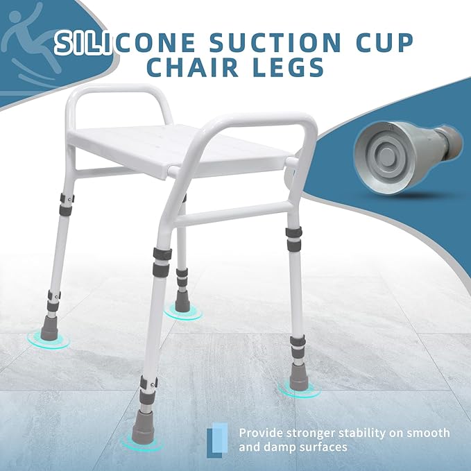 Shower Chair Seat with Arm for Inside Shower - Adjustable Up to 24 Inches Shower Stool with Suction Feet for Seniors, Elderly, Handicap & Disabled-Adjustable Support Shower Bench | Height adjusts from 16 to 24 inches, with dual armrests, suction feet a...