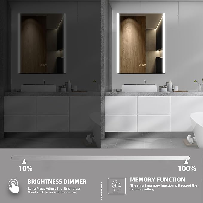 16 x 24 Inch Medicine Cabinet with Mirror and LED Light for Bathroom | Recessed, Wall-Mounted, Dimmable, Anti-Fog, Memory Function, 3 Color Mode, Outlet&USB, Adjustable Shelf, ETL Listed, Aluminum
