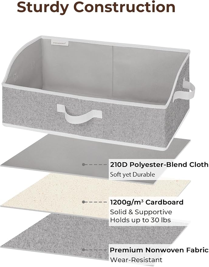 StorageWorks Closet Storage Bins Trapezoid, Gray, Large, 3-Pack | Closet Organizer Bins, Trapezoid Organizer Box for Shelves, Fabric Clothes Bin, Foldable Organizing Baskets with Handles