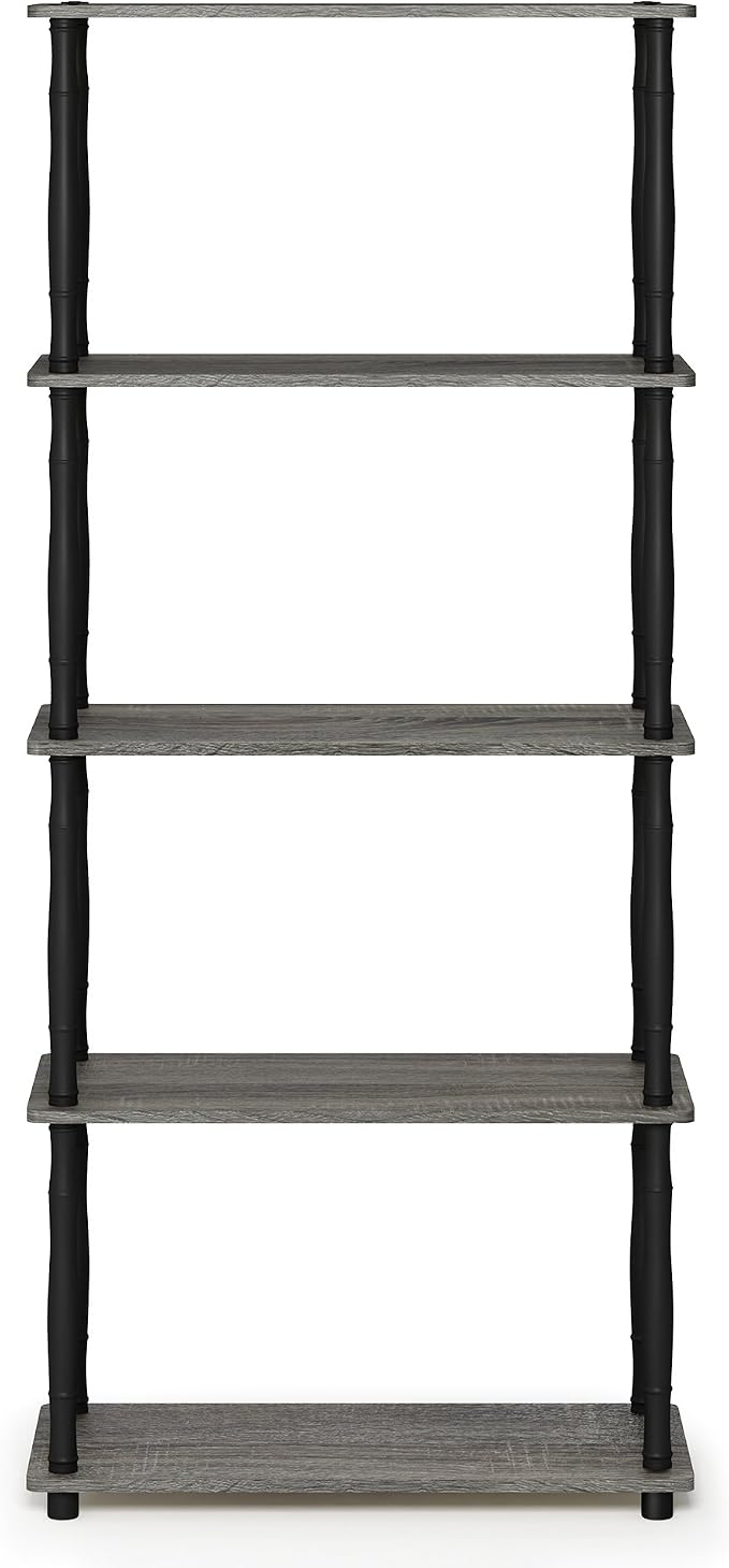 Furinno TURN-S-TUBE Storage Shelves, 5-Tier Book Shelf, Corner Shelf, Toolless Open Shelves, Classic Tubes, for Organization and Storage, Living Room, Garage, Home Office, French Oak