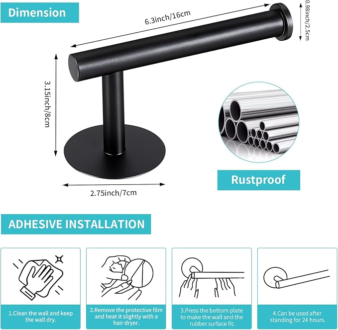 Yagoo Adhesive Toilet Paper Holder, Rustproof Toilet Roll Holder(2, Black) | SUS304 Stainless Steel,No Drilling Installation, Fits Most Standard Rolls,Suitable for Bathroom and Kitchen