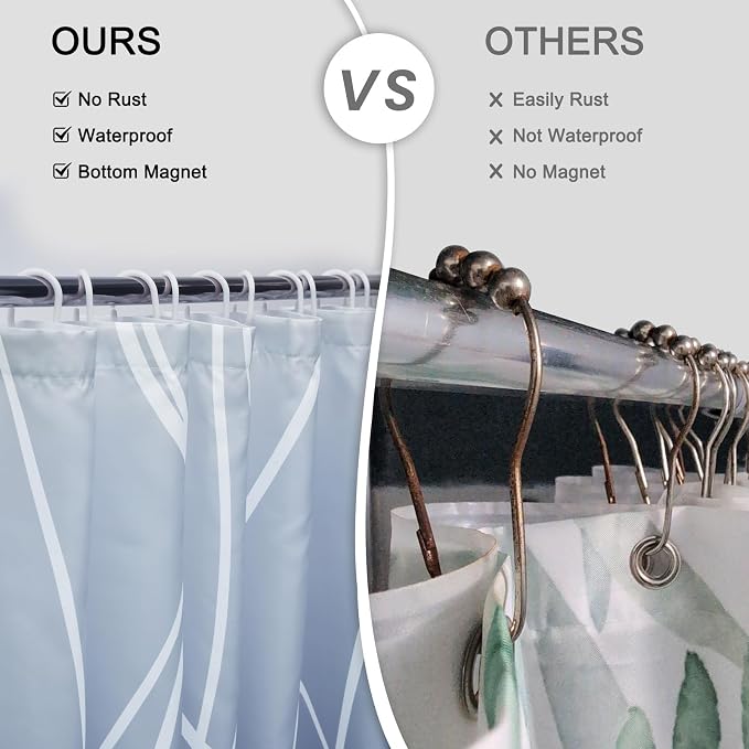 Striped Shower Curtain for Bathroom, Ombre Blue, 72" W x 72" L | with Hooks, Modern Hotel Style, Water Repellent, Washable, Weighted Hem