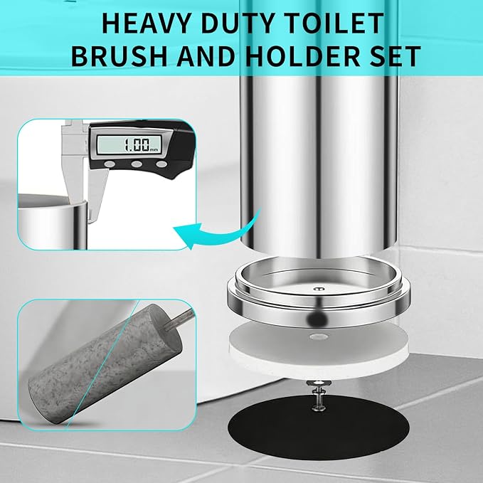 Stainless Steel Toilet Brush and Holder Set,Toilet Bowl Brush and Holder | Chrome Heavy Duty Toilet Brush for Bathroom with Long Handle,Removable Inner Bowl and Splash Protection,Deep Cleaning