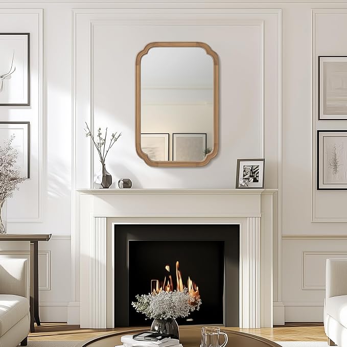 20" x 30" Rounded Corner Arch Wall Mirror with Wood Frame for Entryway, Living Room or Bedroom Home Decor - Light Woodgrain [20" x 30" Honey-Colored]