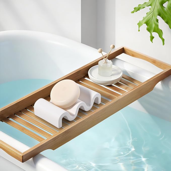 Diatomite Soap Dish Bar Soap Holder Wave Texture Sponge Tray, White | Quick Drying, Self Draining Design Helps Keep Bar Soap Dry for Bathroom Sink, Shower & Kitchen