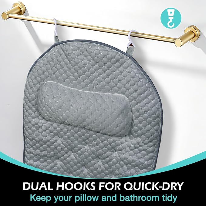 Full Body Bath Pillow for Bathtub, Thick Soft Tub Cushion with Non-Slip Suction Cups Dual Hooks, Luxury Spa Pillow for Neck Back and Hip Support, 53" x 17"