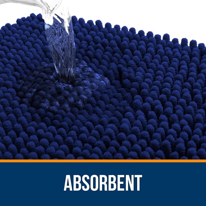 OLANLY Bathroom Runner Rugs 44x24, Extra Soft Absorbent Chenille Bath Rugs | Navy, Quick-Drying Rubber Backing, Machine Washable Long Bath Mat for Bathroom Floor, Tub and Shower, Home Decor Accessories