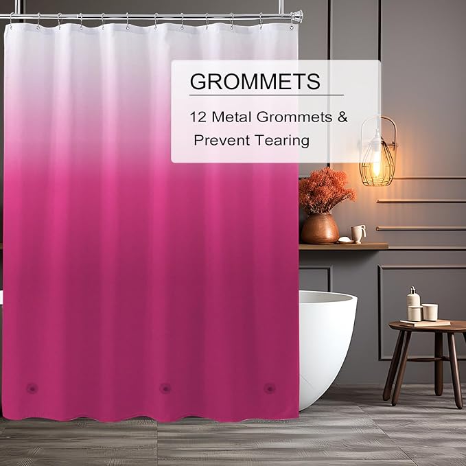 TIKABC Red Shower Curtain Liner, 4G PEVA Shower Liner, Plastic Peva Waterproof Shower Curtains, 72x72 inch with Grommet Holes 3 Magnetic Weights