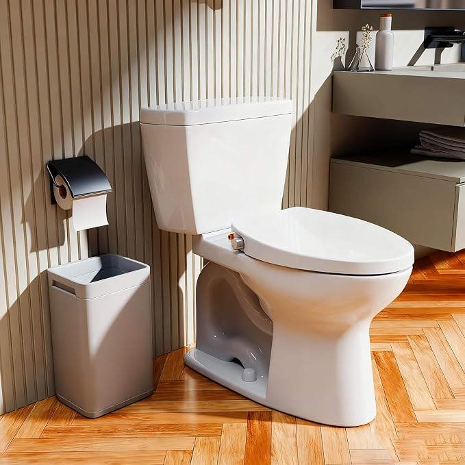 Elongated Bidet Toilet Seat with Soft-Close Lid, Self-Cleaning Dual Nozzles, Non-Electric Bidet Seat with Adjustable Water Pressure, White Toilet Seat for Elongated Toilets with Brass