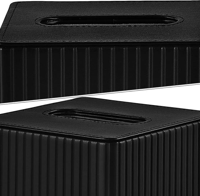 PU Leather Tissue Box Cover Square Tissue Box Holder for Bathroom Vanity Countertop Night Stands Bedroom Office Desk,Modern Tissue Decorative Organizer with Magnetic Closure (Black)
