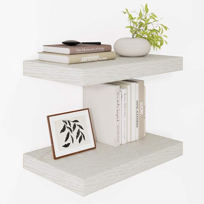 Vivelove Floating Shelves for Wall 18x12” Set of 2, White Birch | Easy Install With Hardware, 2" Thick, Invisible Brackets, Wall Mounted, No Sagging, For Any Room
