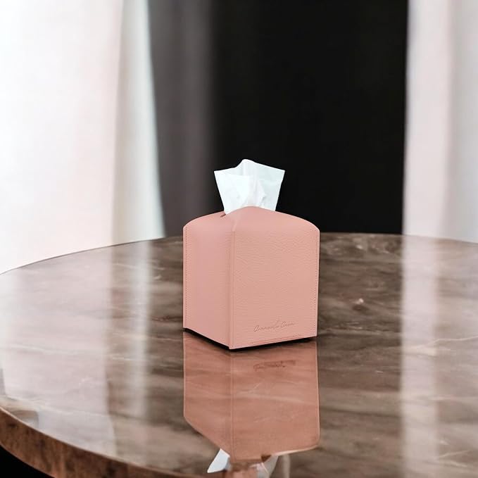 Premium PU Leather Tissue Box Holder - Elegant Hotel-Style Tissue Box Cover for Home, Office & Car Décor, Tissues Cube Organizer for a Natural & Classic Look (Pink 2 Pack)