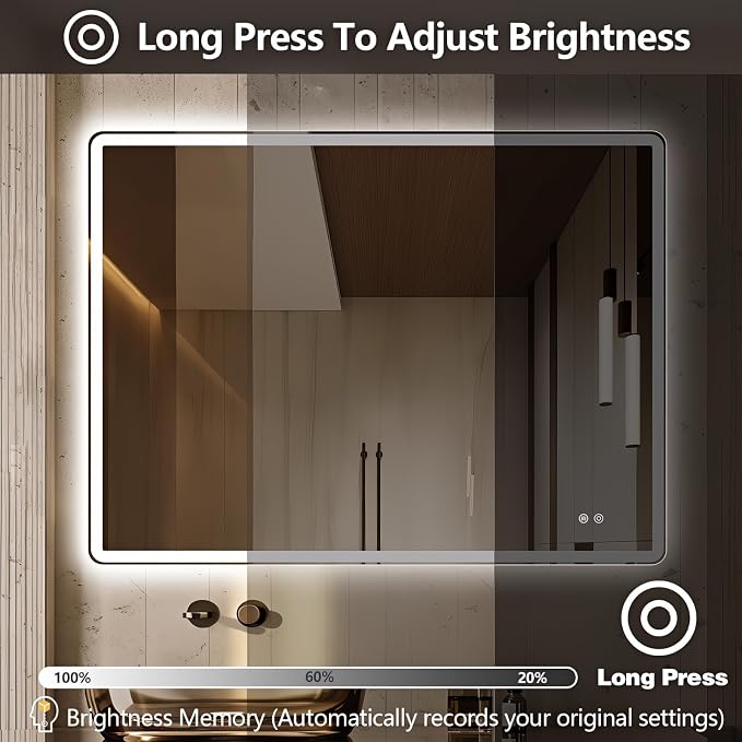 Niccy Led Mirror for Bathroom, 40"x30" Frameless Frontlit and Backlit Mirrors for Wall Lighted Mirror with Bedroom 3 Color, Defogger, Explosion-Proof, HD Glass, IP65 Vanity Horizontal/Vertical