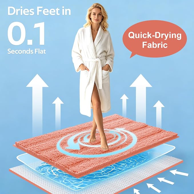 Striped Coral Toilet Bathroom Rug Mat Set 2 piece Rug Ultra Soft, Non Slip Chenille Bath Rugs, Absorbent Plush Shaggy Bath Mats for Bathroom, Bedroom, Kitchen, Shower, Tub