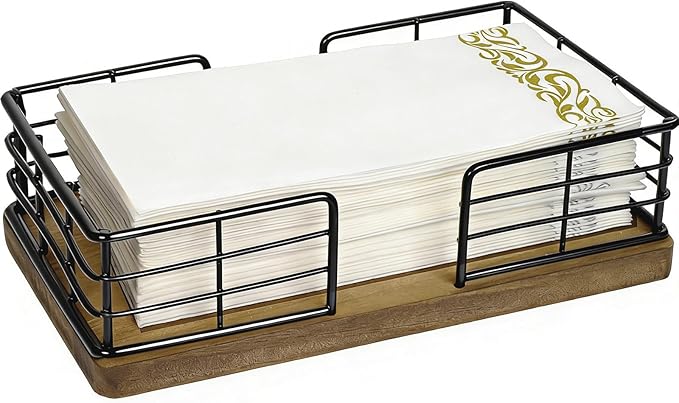 Kordory Wooden Disposable Guest Towel Holder Tray for Bathroom, Home | Bamboo Counter Rectangular Bathroom Napkin Holder for Ktichen, Disposable Hand Towel Holder Tray-Light Brown