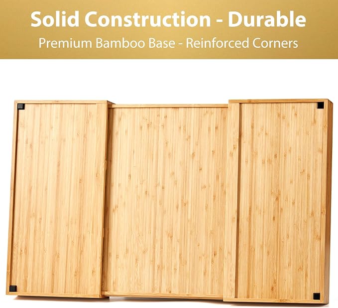 Extra Large Expandable Kitchen Siverware Utensils Drawer Organizer, 19" Deep for Big Drawer, Adjustable Bamboo Wood Drawer Divider with Curved Grooves, Cutlery Tray Flatware Holder