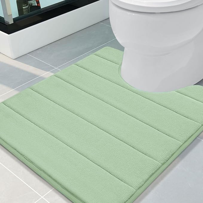 Buganda Memory Foam U-Shaped Toilet Rugs 24 x 20, Absorbent Bathroom mat | Sage Green, Thick Soft Machine Washable toilet mat for bathroom, Contour Bath Rugs Mat for Toilet Base