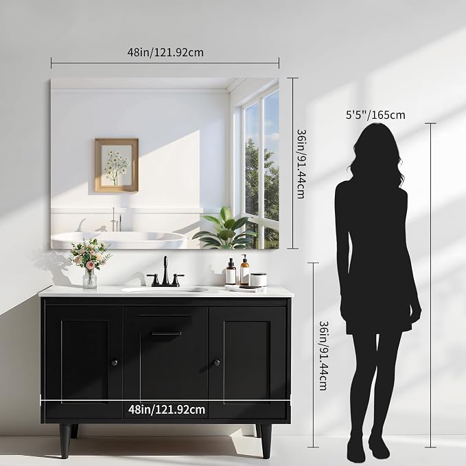 KOCUUY Frameless Mirror, 36"x48" Bathroom Mirror for Over Sink, Unframed Vanity Mirror, Large Rectangle Mirror for Bathroom, Bedroom, Living Room, Entryway, Upgraded Shatterproof