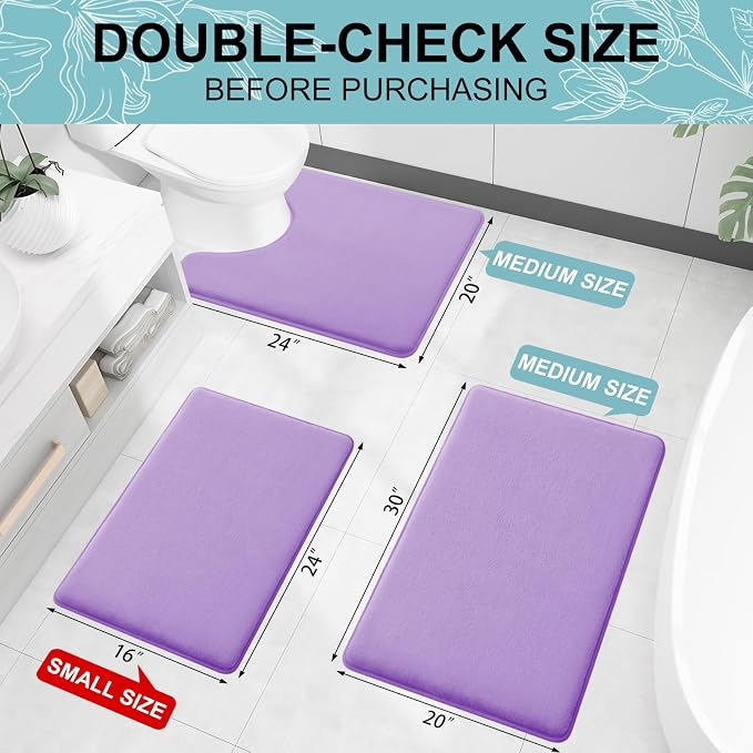 Smiry Memory Foam Bath Mat 30x20, Extra Soft and Absorbent Bathroom Rugs | Purple, Quick Dry Machine Washable Non-Slip Bath Mat for Bathroom Floor, Shower and Tub