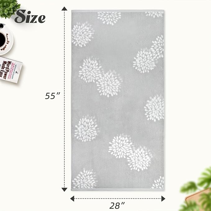 Jacquotha Decorative Bath Towels Set of 2 (Light Grey) - Large 55” x 28” | Hydrangea Floral Jacquard, Guest Room & Bathroom Decor, Cotton