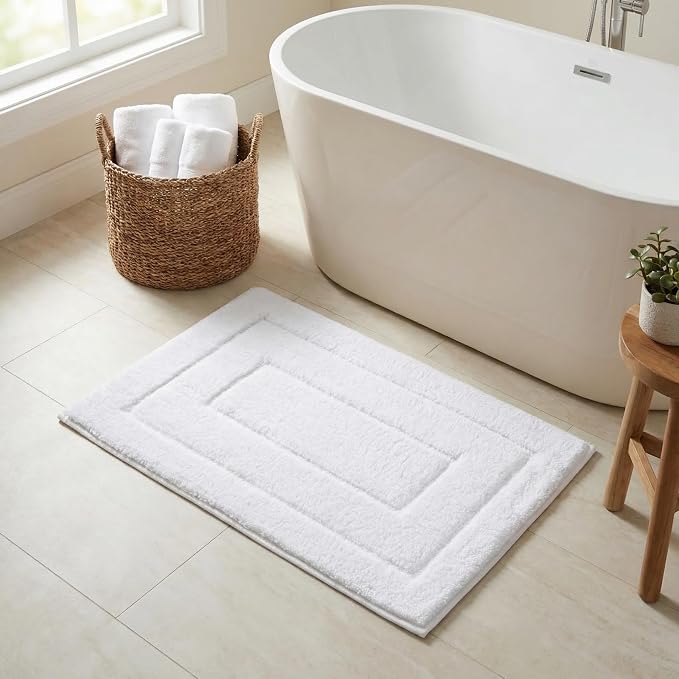 GRANNY SAYS White Bathroom Rug 20" x 32", Non-Slip Microfiber Bath Mat | Ultra-soft, durable TPR backing for reliable grip, fast water absorption, machine washable for Vanity, Shower, Tub